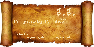Benyovszky Balabán névjegykártya